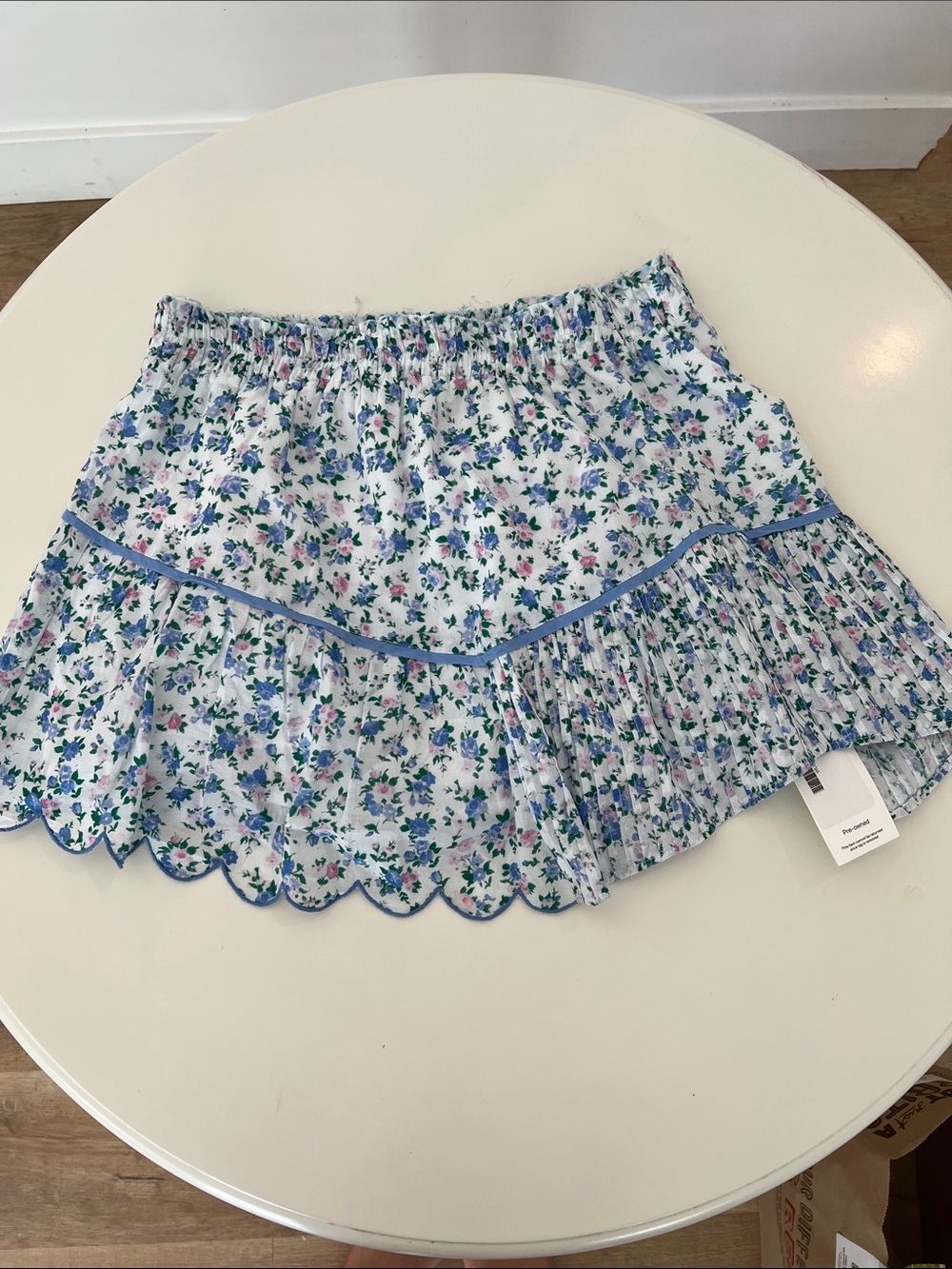 Floral Scalloped Tiered Mini Skirt - Blue/White